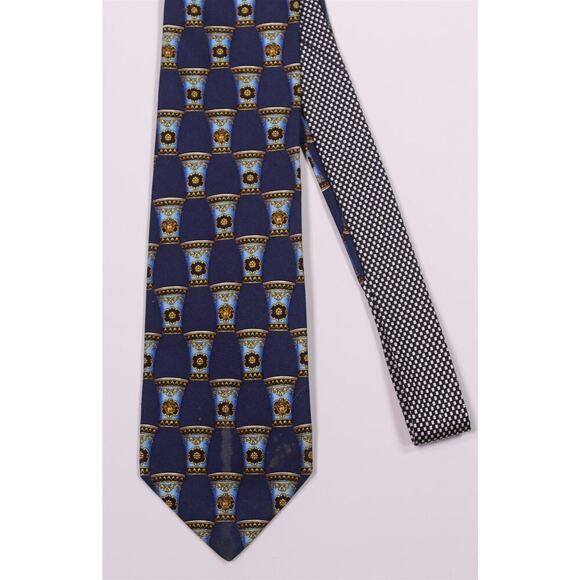 Gianni Versace Vintage 90's Medusa Head Pillars Blue Silk Necktie Tie - Picture 3 of 8
